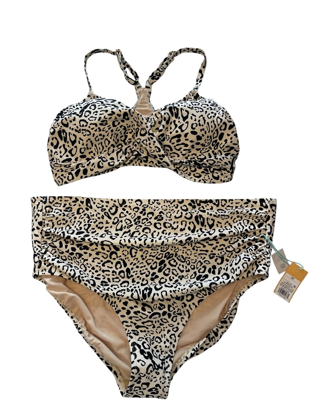 Mob Wife Aesthetic Leopard Print Bikini in Beige and Black Plus Size NWT